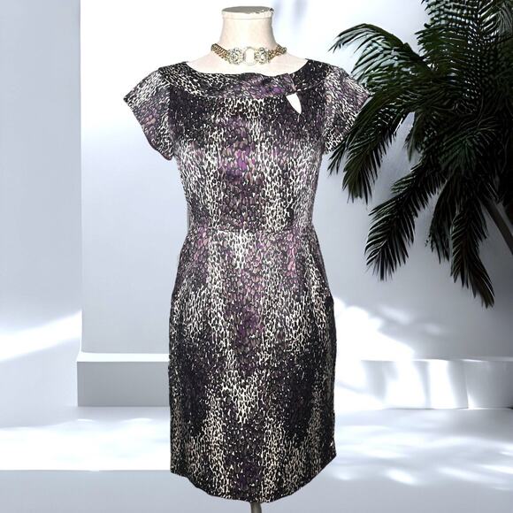 NANETTE LEPORE 100% Silk Cheetah Print Sheath Cocktail Dress Pencil Cap Sleeve 2 - Picture 13 of 13